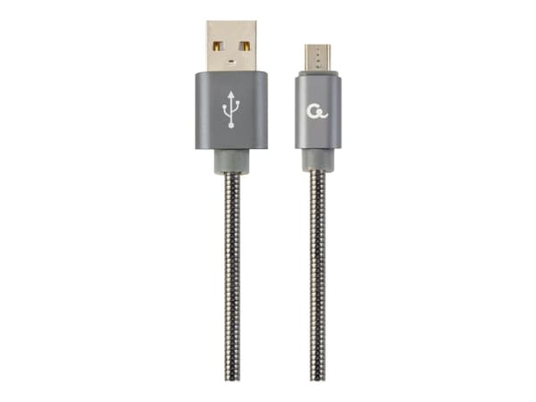 Cablexpert Premium spiral metal - USB-kabel - Micro-USB Type B (hane) till USB (hane) - USB 2.0 - 2.1 A - 2 m - grå-metallic