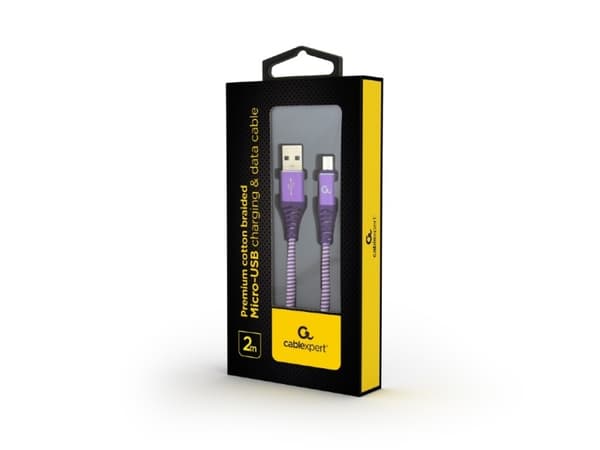 Cablexpert Premium - USB-kabel - Micro-USB Type B (hane) till USB (hane) - USB 2.0 - 2.1 A - 2 m - vit, lila