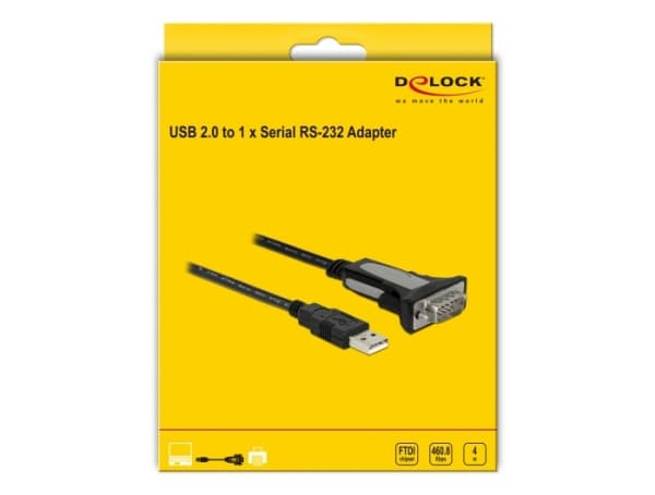 Delock - USB / seriell-kabel - USB (hann) til RS-232 (hann) - 4 m - tommelskruer - svart