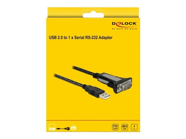 Delock - USB / seriell-kabel - USB (hann) til RS-232 (hann) - 4 m - tommelskruer - svart