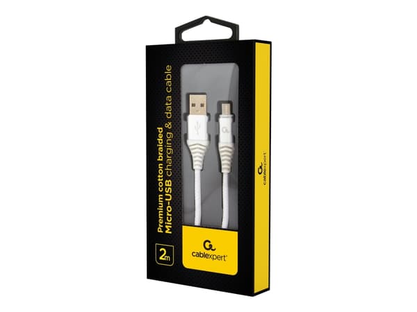 Cablexpert Premium - USB-kabel - Micro-USB Type B (hane) till USB (hane) - USB 2.0 - 2.1 A - 2 m - vit, silver