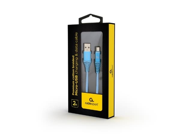 Cablexpert Premium - USB-kabel - Micro-USB Type B (hane) till USB (hane) - USB 2.0 - 2.1 A - 2 m - vit, turkosblå