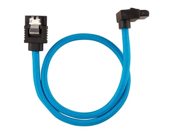 CORSAIR Premium Sleeved - SATA-kabel - Serial ATA 150/300/600 - SATA (hane) rak, låst till SATA (hane) högervinklad - 30 cm - blå (paket om 2)