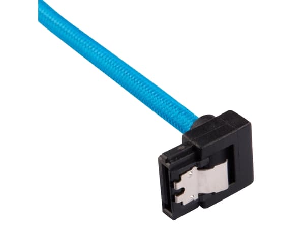 CORSAIR Premium Sleeved - SATA-kabel - Serial ATA 150/300/600 - SATA (hane) rak, låst till SATA (hane) högervinklad - 30 cm - blå (paket om 2)