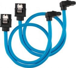 CORSAIR Premium Sleeved - SATA-kabel - Serial ATA 150/300/600 - SATA (hane) rak, låst till SATA (hane) högervinklad - 30 cm - blå (paket om 2)