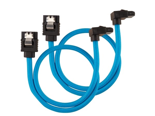 CORSAIR Premium Sleeved - SATA-kabel - Serial ATA 150/300/600 - SATA (hane) rak, låst till SATA (hane) högervinklad - 30 cm - blå (paket om 2)