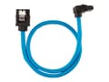Miniatyrbild 1 av 5: CORSAIR Premium Sleeved - SATA-kabel - Serial ATA 150/300/600 - SATA (hane) rak, låst till SATA (hane) högervinklad - 30 cm - blå (paket om 2)