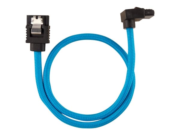 CORSAIR Premium Sleeved - SATA-kabel - Serial ATA 150/300/600 - SATA (hann) rett, låst til SATA (hann) høyrevinklet - 30 cm - blå (en pakke 2)
