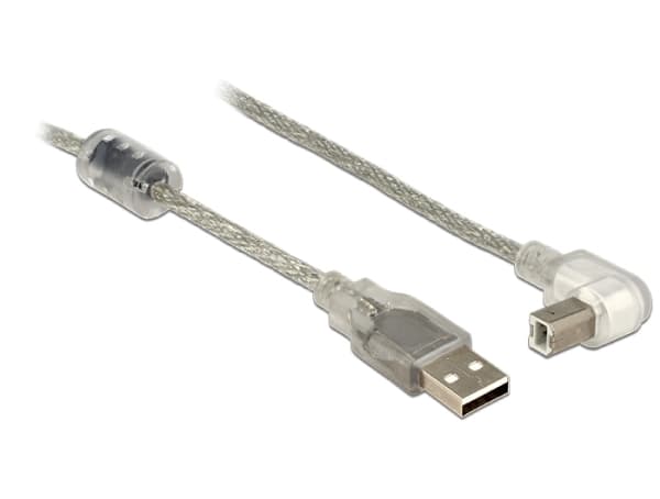 Delock - USB-kabel - USB (hann) til USB-type B (hann) - USB 2.0 - 50 cm - 90°-kontakt - gjennomsiktig