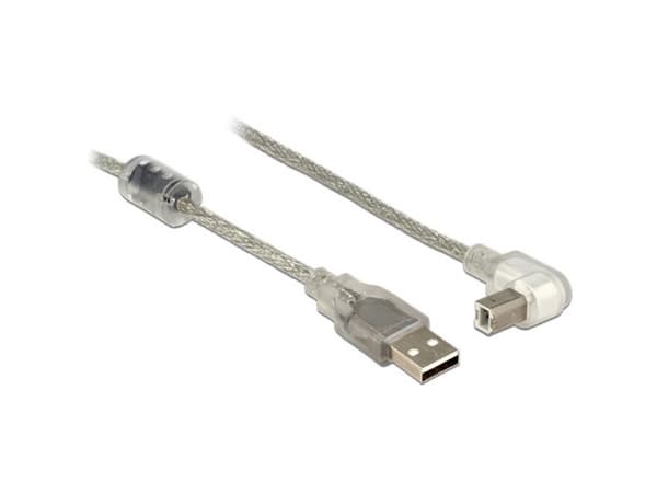 Delock - USB-kabel - USB (hann) til USB-type B (hann) - USB 2.0 - 50 cm - 90°-kontakt - gjennomsiktig