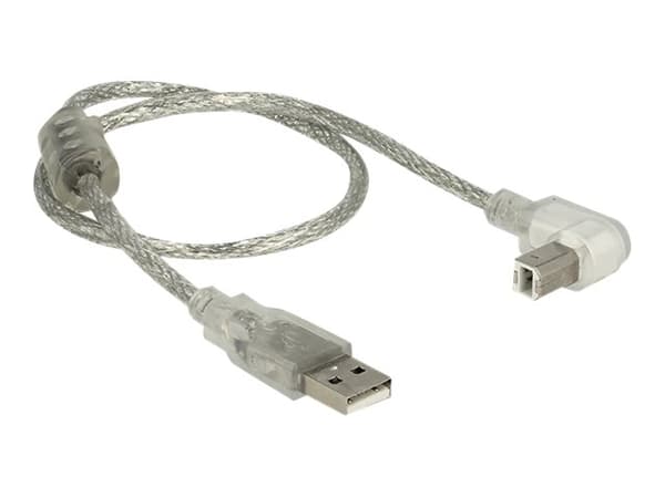 Delock - USB-kabel - USB (hann) til USB-type B (hann) - USB 2.0 - 50 cm - 90°-kontakt - gjennomsiktig