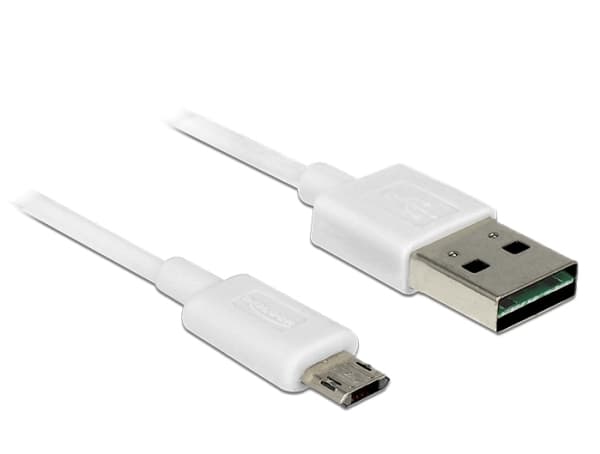 Delock - USB-kabel - mikro-USB typ B (hane) till USB (hane) - USB 2.0 - 20 cm - reversibel A-kontakt, reversibel mikro-B-kontakt - vit