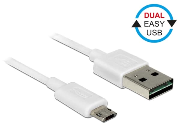 Delock - USB-kabel - mikro-USB typ B (hane) till USB (hane) - USB 2.0 - 20 cm - reversibel A-kontakt, reversibel mikro-B-kontakt - vit