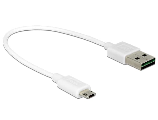 Delock - USB-kabel - mikro-USB typ B (hane) till USB (hane) - USB 2.0 - 20 cm - reversibel A-kontakt, reversibel mikro-B-kontakt - vit