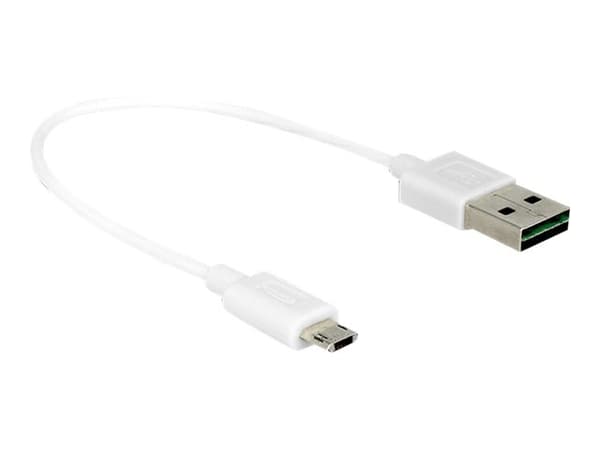 Delock - USB-kabel - mikro-USB typ B (hane) till USB (hane) - USB 2.0 - 20 cm - reversibel A-kontakt, reversibel mikro-B-kontakt - vit