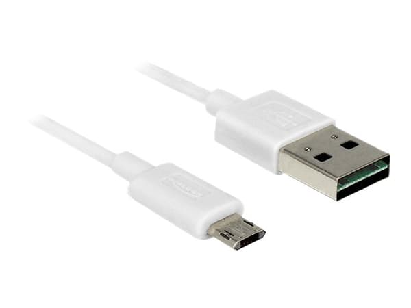 Delock - USB-kabel - mikro-USB typ B (hane) till USB (hane) - USB 2.0 - 20 cm - reversibel A-kontakt, reversibel mikro-B-kontakt - vit