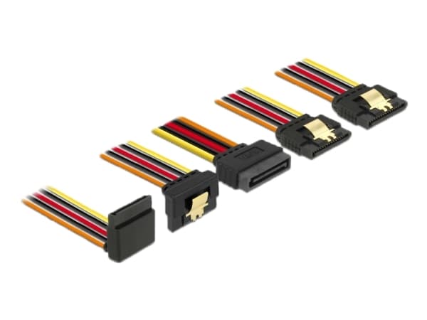 Delock - Strømsplitter - SATA-strøm (P) rett til SATA-strøm (R) vinklet / rett - 3.3 / 5 / 12 V - 15 cm - låst - svart, gul, rød, oransje