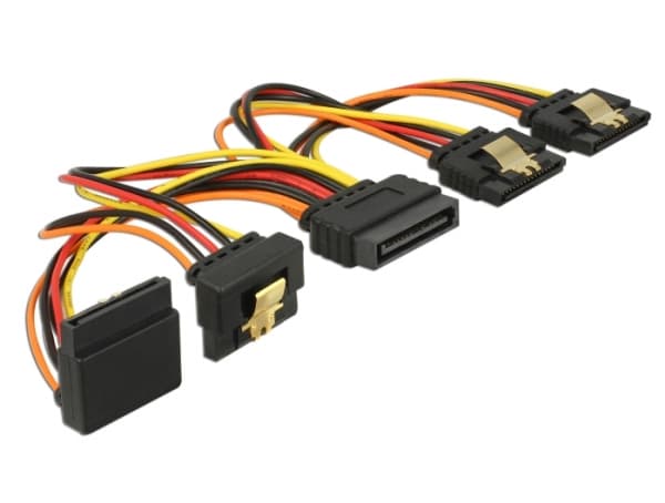 Delock - Strømsplitter - SATA-strøm (P) rett til SATA-strøm (R) vinklet / rett - 3.3 / 5 / 12 V - 15 cm - låst - svart, gul, rød, oransje