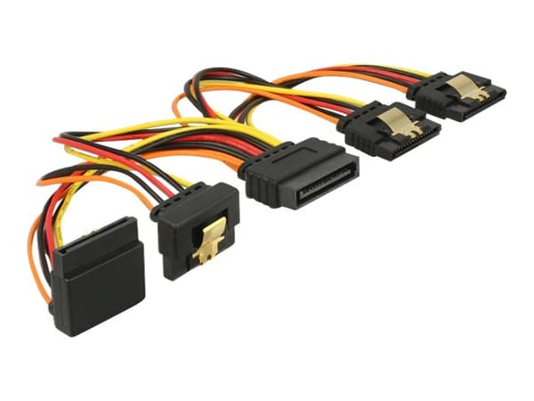 Delock - Strømsplitter - SATA-strøm (P) rett til SATA-strøm (R) vinklet / rett - 3.3 / 5 / 12 V - 15 cm - låst - svart, gul, rød, oransje