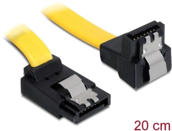 DeLOCK Cable SATA - SATA-kabel - Serial ATA 150/300/600 - SATA (hona) till SATA (hona) - 20 cm - vinklad kontakt, hasp, vinklad kontakt - gul