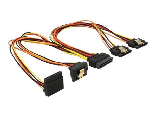 Delock - Strømsplitter - SATA-strøm (P) låst til SATA-strøm (R) metallklips - 3.3 / 5 / 12 V - 30 cm - svart, gul, rød, oransje