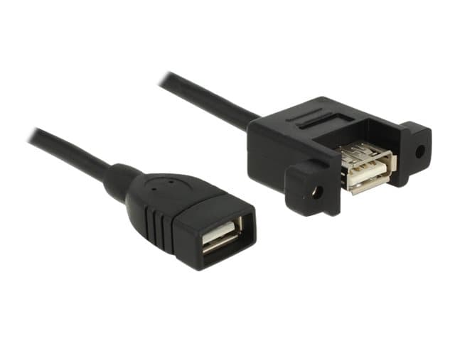 Delock - USB-kabel - USB (hona) till USB (hona) kan monteras på panel - USB 2.0 - 1 m - svart