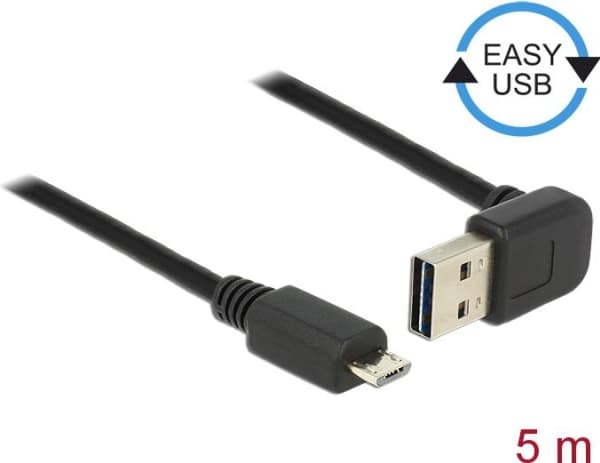 Delock Easy - USB-kabel - USB (hane) up/down angled, reversible till mikro-USB typ B (hane) - USB 2.0 - 5 m - svart