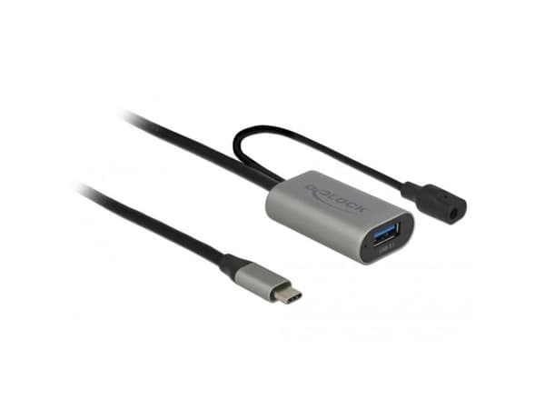 Delock - USB-jatkojohto - USB-C (uros) DC-liitäntään, USB Type A (naaras) - USB 3.1 Gen 1 - 5 m - harmaa, musta