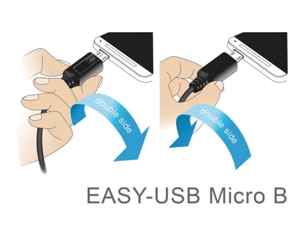 Delock - USB-kabel - USB (hann) rett til Micro-USB type B (hann) vinklet - USB 2.0 - 3 m - reversible kontakter - svart
