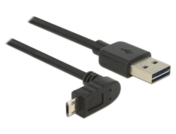 Delock - USB-kabel - USB (hann) rett til Micro-USB type B (hann) vinklet - USB 2.0 - 3 m - reversible kontakter - svart