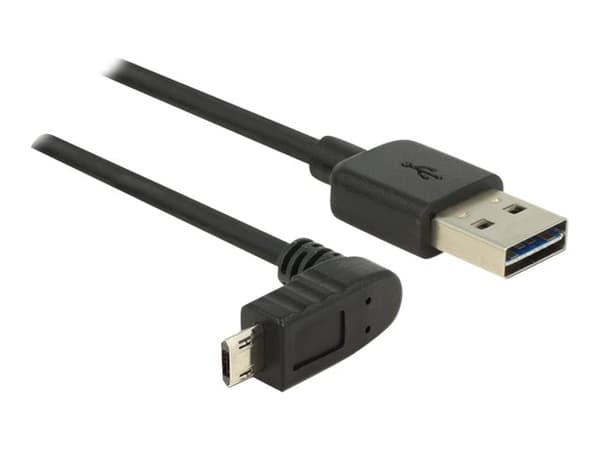 Delock - USB-kabel - USB (hann) rett til Micro-USB type B (hann) vinklet - USB 2.0 - 3 m - reversible kontakter - svart