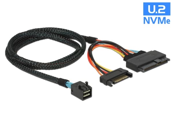 Delock - SAS intern kabel - SFF-8643 (hann) til SATA-strøm, U.2 (SFF-8639) - 75 cm - svart