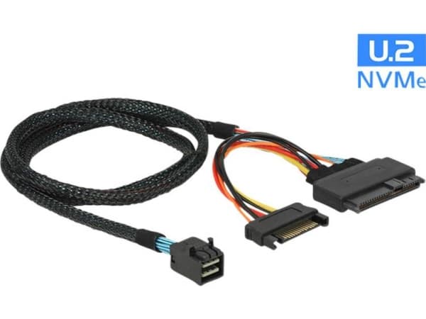 Delock - SAS intern kabel - SFF-8643 (hann) til SATA-strøm, U.2 (SFF-8639) - 75 cm - svart