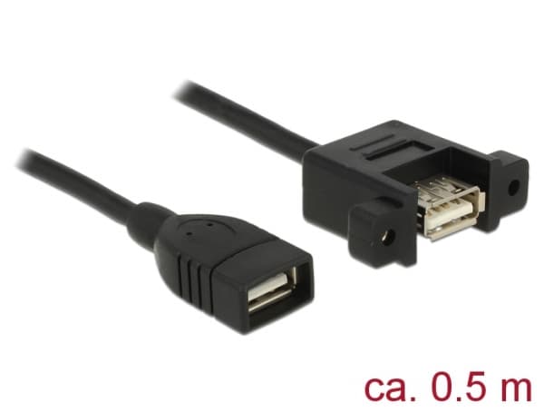 Delock - USB-kabel - USB (hona) till USB (hona) kan monteras på panel - USB 2.0 - 50 cm - svart