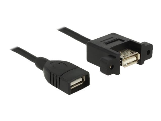 Delock - USB-kabel - USB (hona) till USB (hona) kan monteras på panel - USB 2.0 - 50 cm - svart