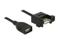 Miniatyrbild 1 av 4: Delock - USB-kabel - USB (hona) till USB (hona) kan monteras på panel - USB 2.0 - 50 cm - svart