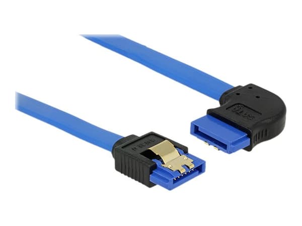 Delock - SATA-kabel - Serial ATA 150/300/600 - SATA (R) rett til SATA (R) rettvinklet - 20 cm - låst - blå