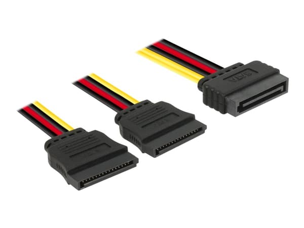 Delock - Strömdelare - SATA-ström (hane) rak till SATA-ström (hona) rak - 15 cm - svart, gul, röd