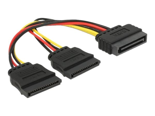Delock - Strömdelare - SATA-ström (hane) rak till SATA-ström (hona) rak - 15 cm - svart, gul, röd