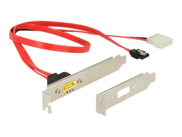 DeLOCK 0.6m, SATA 7p + Molex 2 p/SATA 8p, 0,6 m, SATA III, Uros/uros, Musta, Punainen, Hopea, Suora, Suora