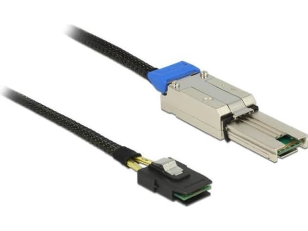 Delock - SAS intern kabel - SAS 6Gbit/s - Mini SAS (SFF-8087) (hann) rett til Mini SAS (SFF-8087) (hann) vinklet - 50 cm