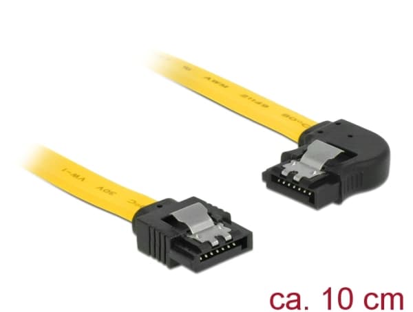 Delock - SATA-kabel - Serial ATA 150/300/600 - SATA (hane) till SATA (hane) - 10 cm - sprintlåsning, vänstervinklad kontakt - gul