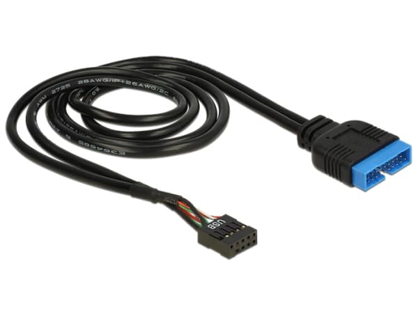 Delock - USB-internkabel - 19-stifts USB 3.0-kontakt (hane) till 9-stifts USB-överdel (hona) - 60 cm - svart