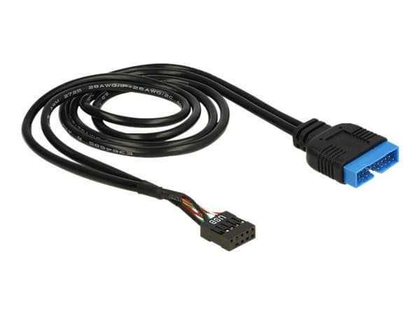 Delock - USB-internkabel - 19-stifts USB 3.0-kontakt (hane) till 9-stifts USB-överdel (hona) - 60 cm - svart