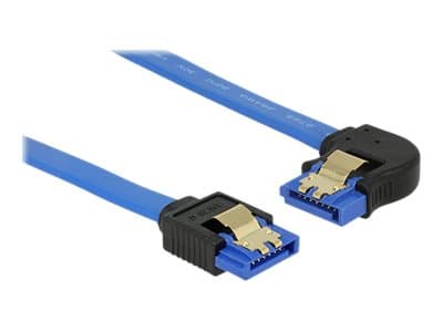 Delock - SATA-kabel - Serial ATA 150/300/600 - SATA (R) rett til SATA (R) venstreivinklet - 10 cm - låst - blå