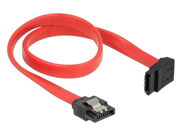 Delock - SATA-kabel - Serial ATA 150/300/600 - SATA (hane) till SATA (hane) - 30 cm - sprintlåsning, vänstervinklad kontakt - röd