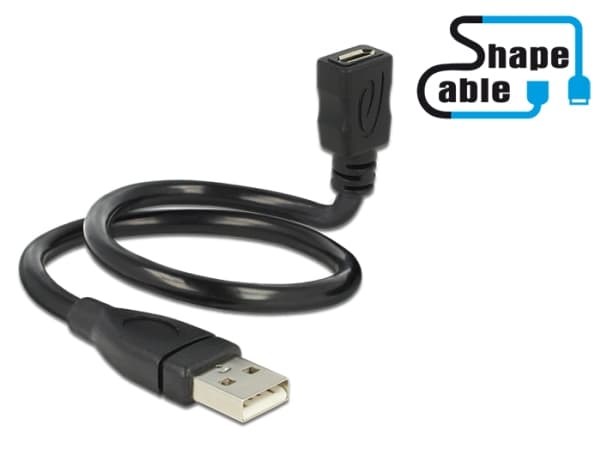 Delock ShapeCable - USB-förlängningskabel - mikro-USB typ B (hona) till USB (hane) - USB 2.0 - 35 cm - svart