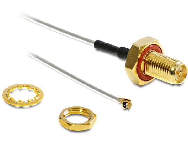 Delock HF Antenna Connection for Installation - Antenneadapter - RP-SMA (hunn) til I-PEX (hann) - 10 cm - grå