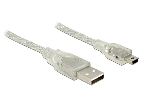Delock - USB-kabel - mini-USB typ B (hane) till USB (hane) - USB 2.0 - 3 m - transparent