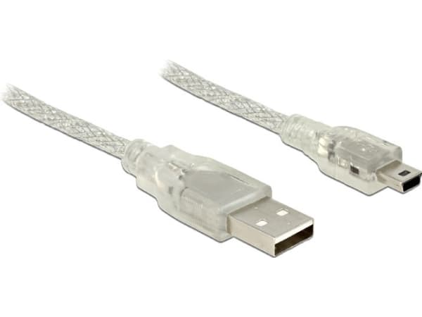Delock - USB-kabel - mini-USB typ B (hane) till USB (hane) - USB 2.0 - 3 m - transparent
